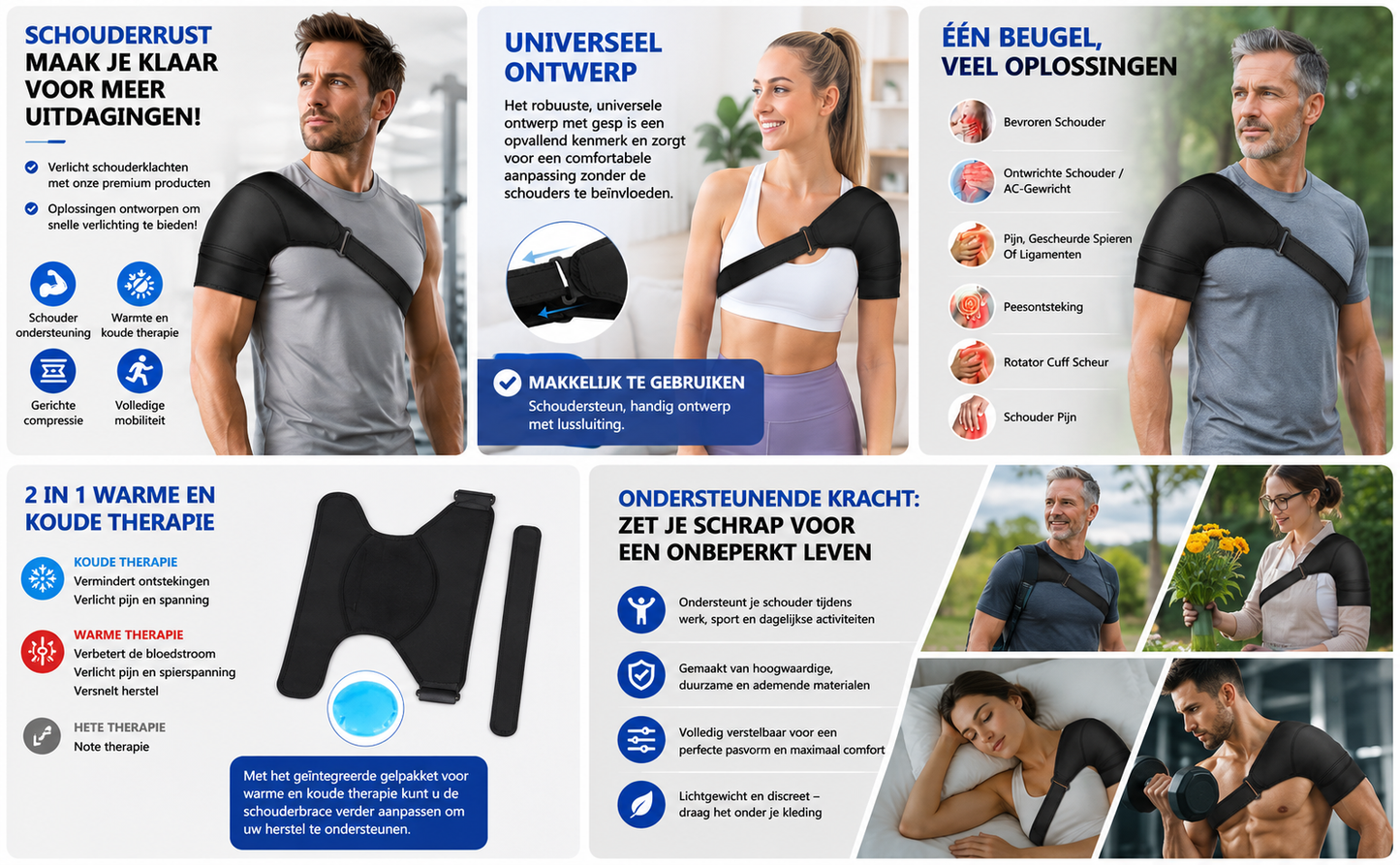 Schouderbrace –Verstelbare en Comfortabele Schouderondersteuning – Ademend en Lichtgewicht – Extra Steun tijdens Werk, Sport en Dagelijkse Activiteiten